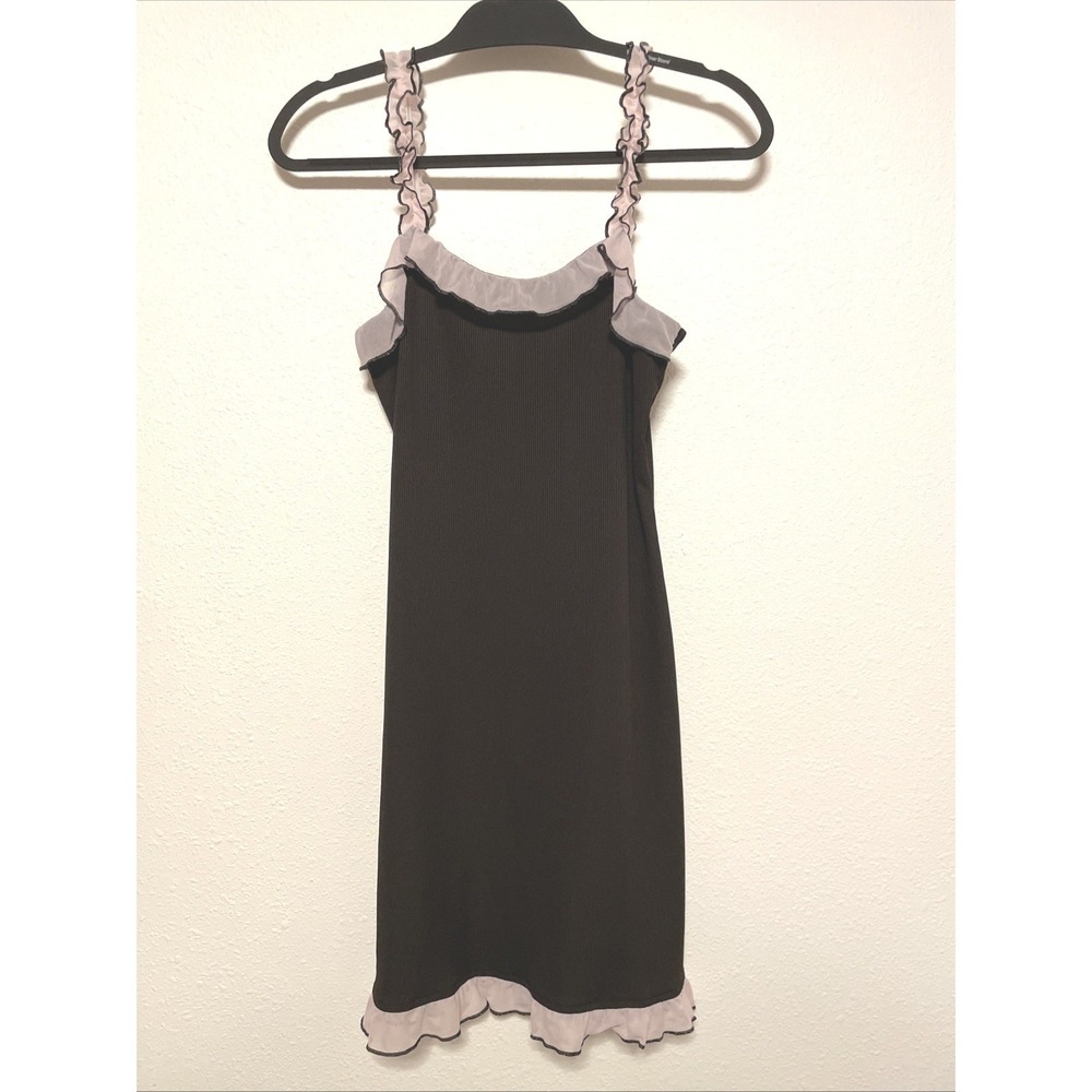 Cider Women Dress Ribbed Ruffle‎ Trim Mini Size M Black Purple